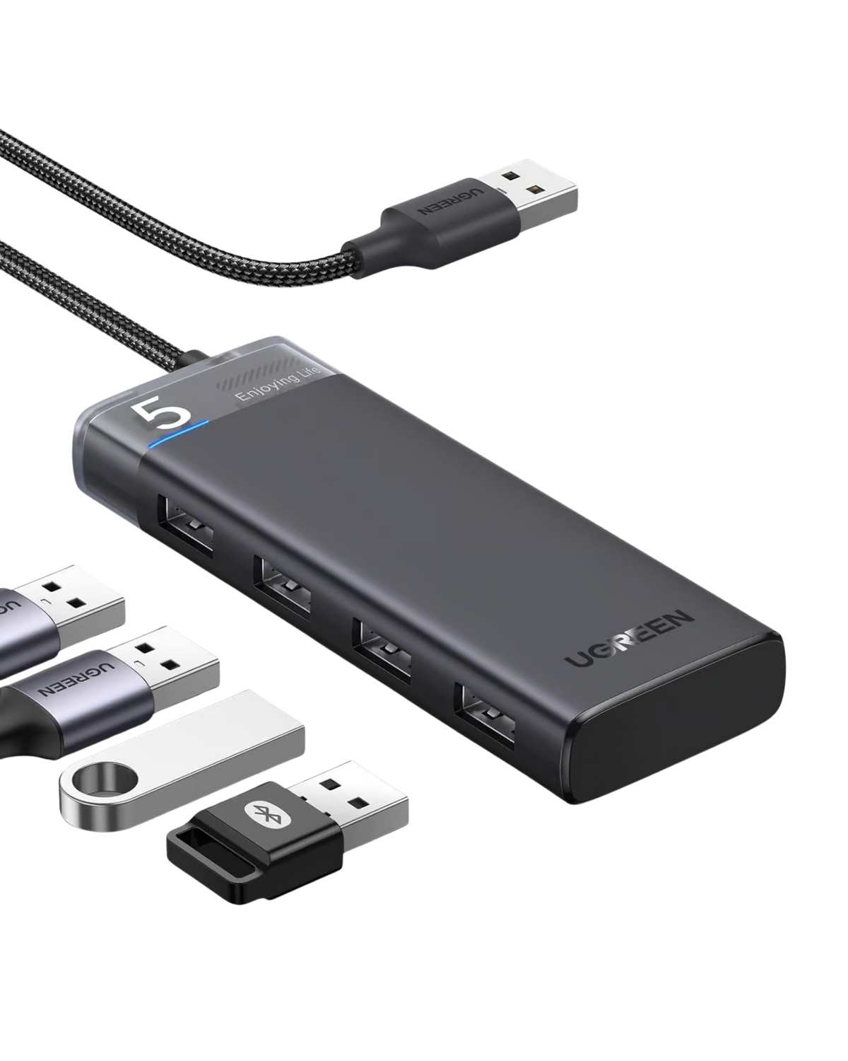 UGREEN 15548 USB 3.2 Gen 1 Hub — 4× USB-A 3.2 Gen 1 ports, with up to 5Gbps data transfer speed, 1× USB-C 5V/2A power input for stable operation. (4-in-1)