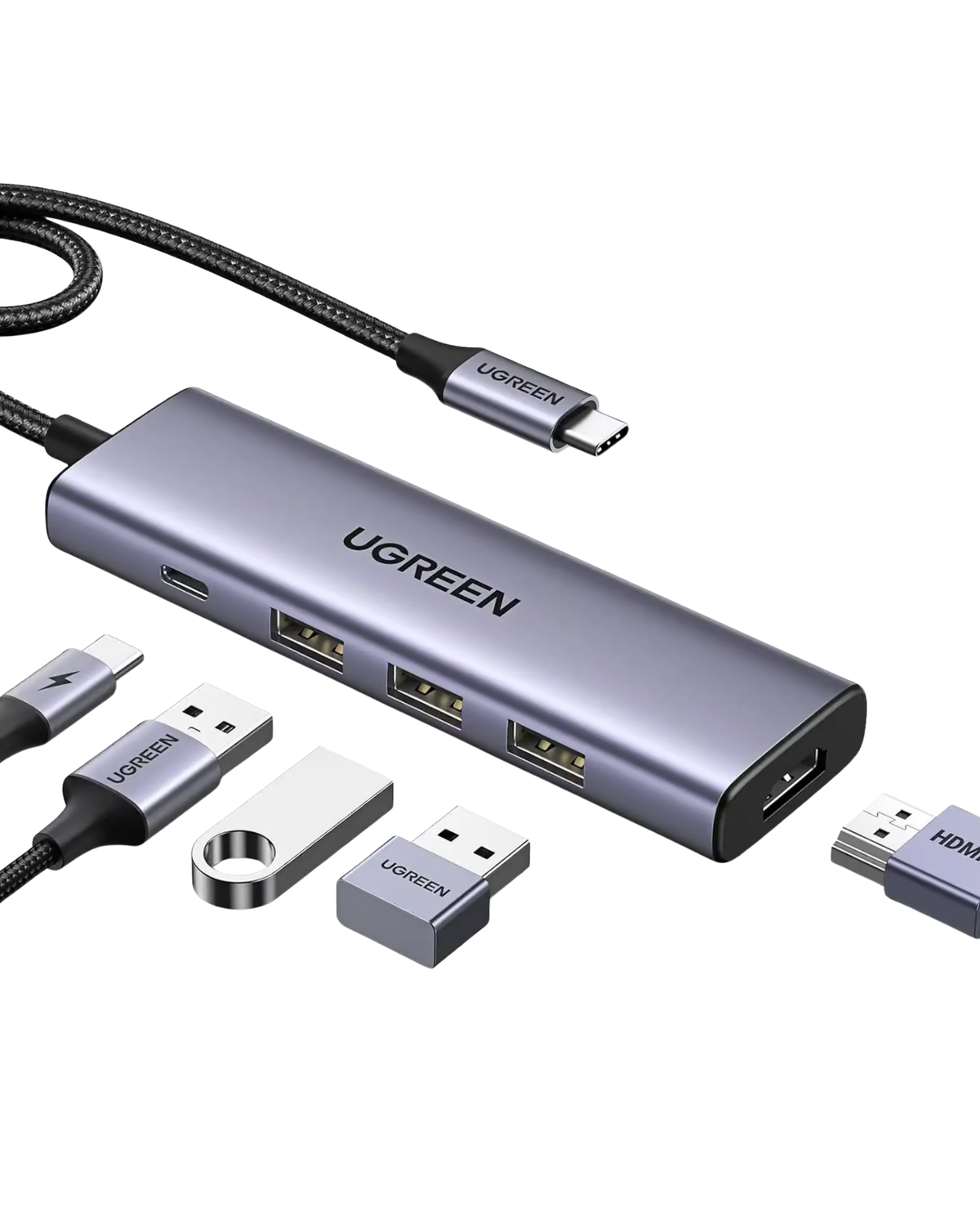 UGREEN 35999 USB-C Multiport Hub — 1× HDMI, 2× USB-A 3.2, 2× USB-C 3.2, and 1× USB-C PD power port. Supports 4K@60Hz HDMI. (6-in-1)